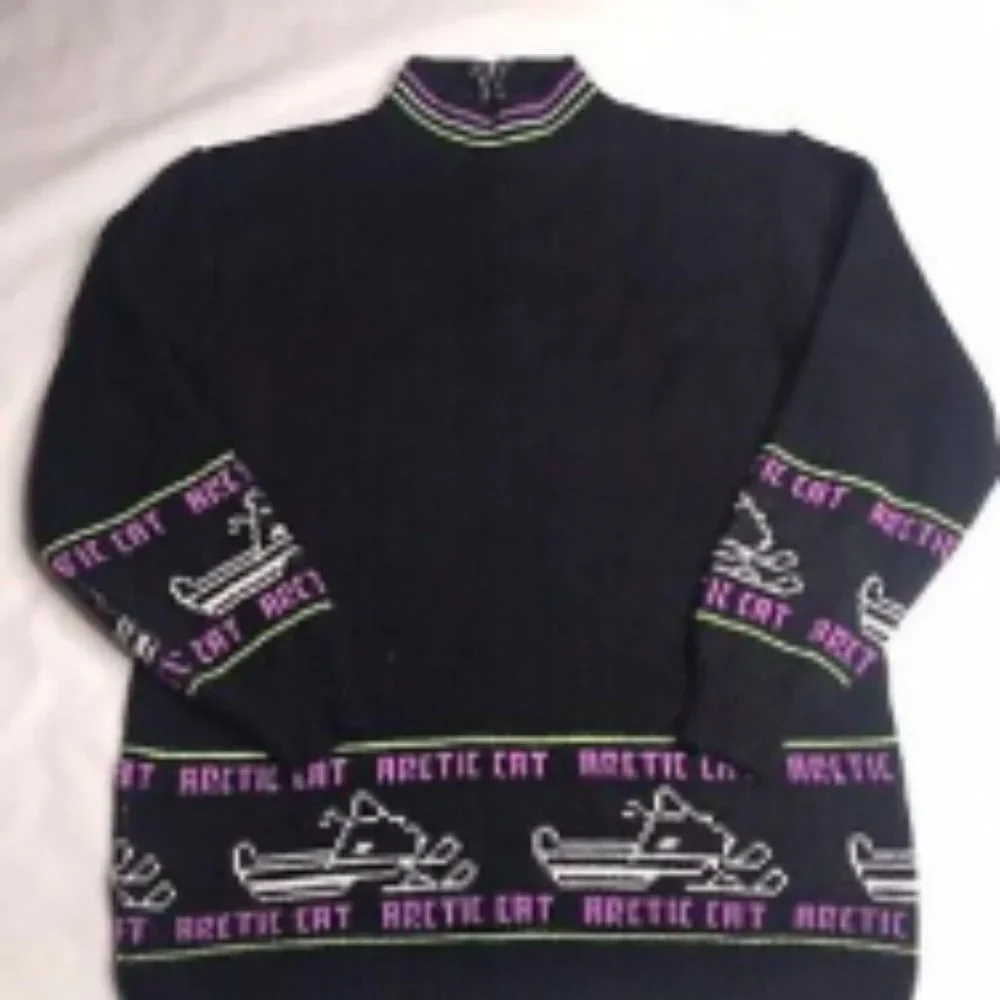 Rare Vintage 60s Arctic Cat Snowmobile Knit Graphic Sweater Shirt Pullover M 38 - Picture 1 of 13